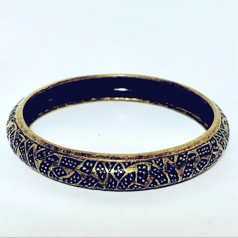 Brass Bangle Bracelet Etched Design 1/2 Inch Wide